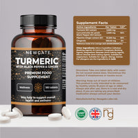 Newgate Labs Turmeric with Black Pepper and Ginger 180 High Strength Tablets - Overall Wellness Support - Premium Nutritional Supplement - GMO Free - Halal - Made in The UK