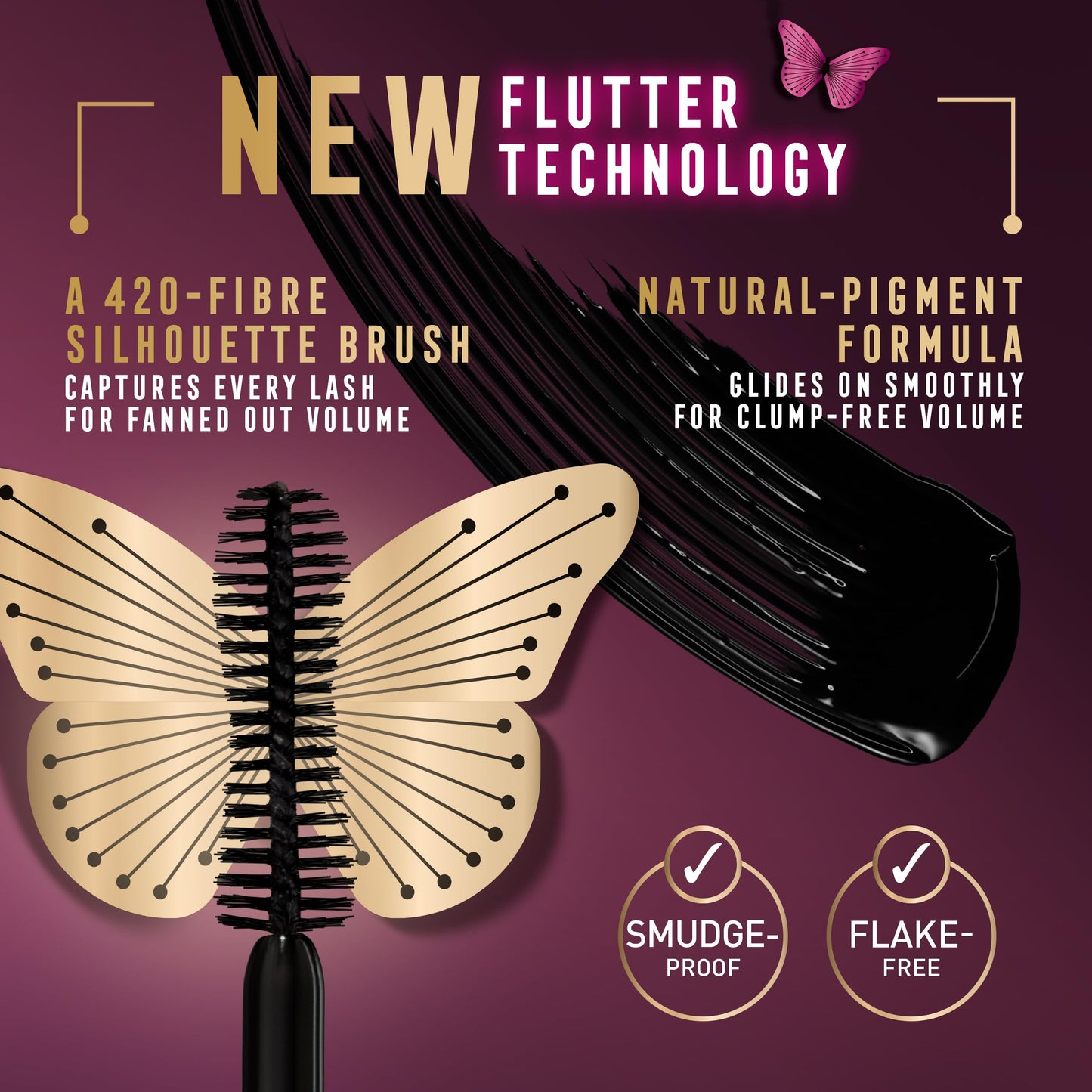 Max Factor Divine Lashes Mascara Rich Black 001, Ultimate Volume, Flutter Technology, 420-Fibre Silhouette Brush, Smooth & Clump Free, All Day Wear