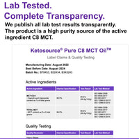 Pure C8 MCT Oil Packets | Boosts Ketones 4X Versus Other MCTs | Highest 99%+ Purity | 100% Coconut Sourced | Supports Keto & Fasting | Lab Tested Purity | Box of 15 X 15 ml Servings | Ketosource®