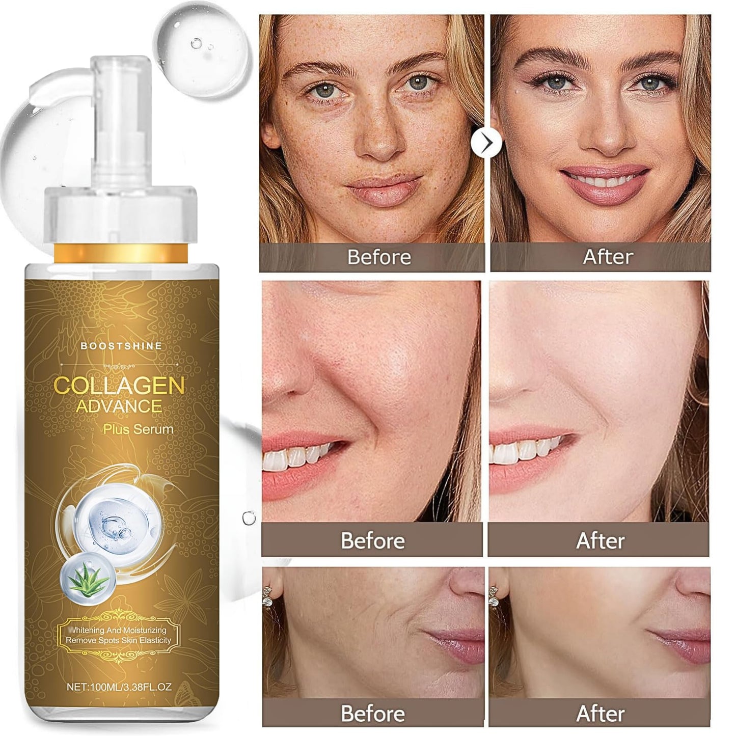 Collagen Boost Anti-Aging Serum, Wrinkle Fillers That Work Hydrating Serum, Dark Spot Correcting Glow Serum,Collagen Boost Serum For Face,Anti Aging & Wrinkle For Youthful Large-capacity 100 ML