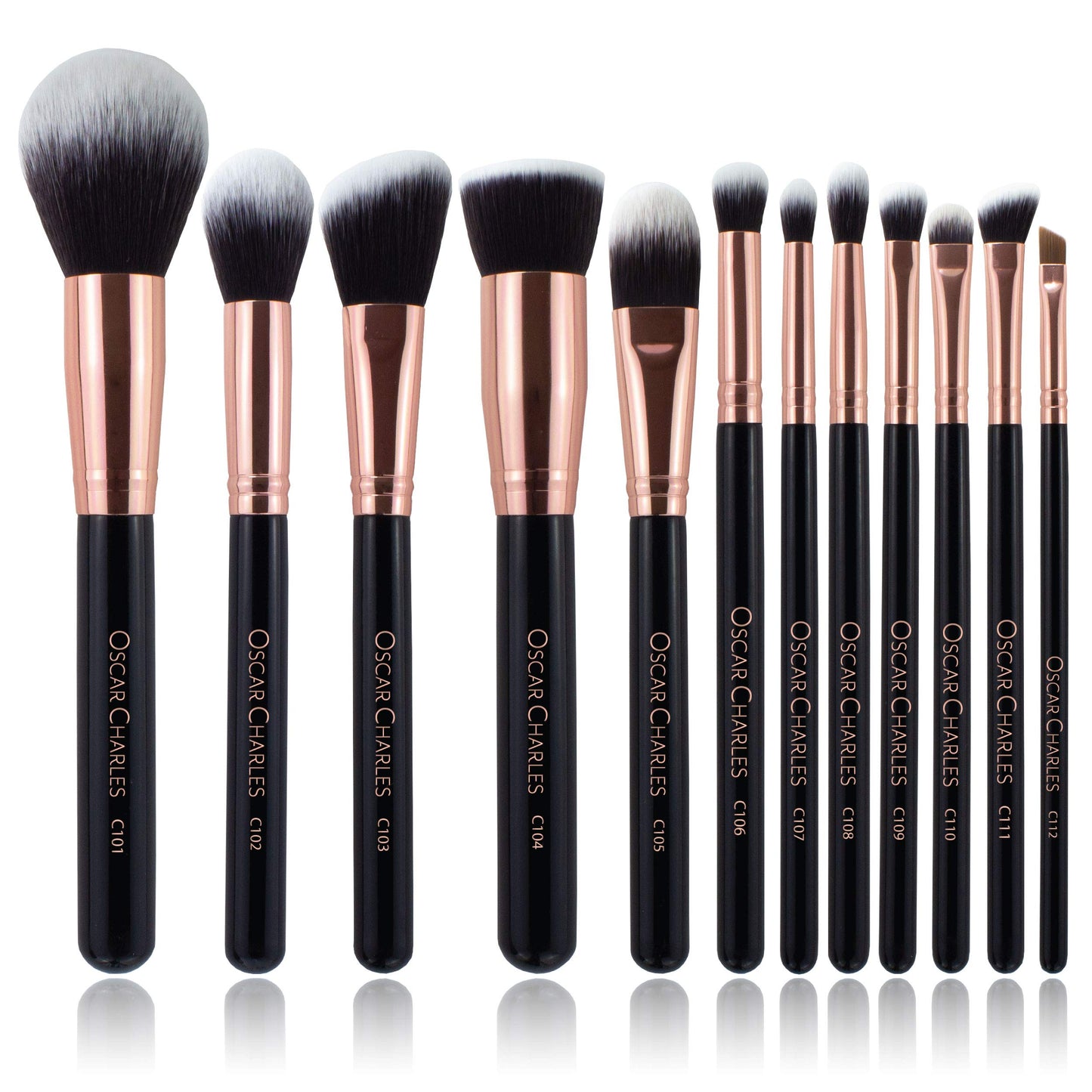 Oscar Charles Make up Brushes Set, 12 Piece Makeup Brushes Professional - Rose Gold
