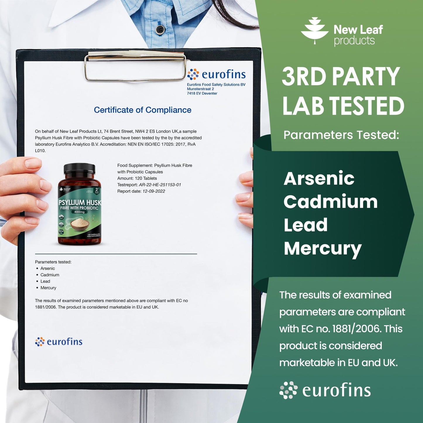 Fibre Supplement 4000mg Psyllium Husk With Probiotic Acidophilus - High Strength - Natural Soluble Fiber Supplement From Plantago Ovata Seeds, 120 Psyllium Husks capsules Vegan, Made in UK by New Leaf