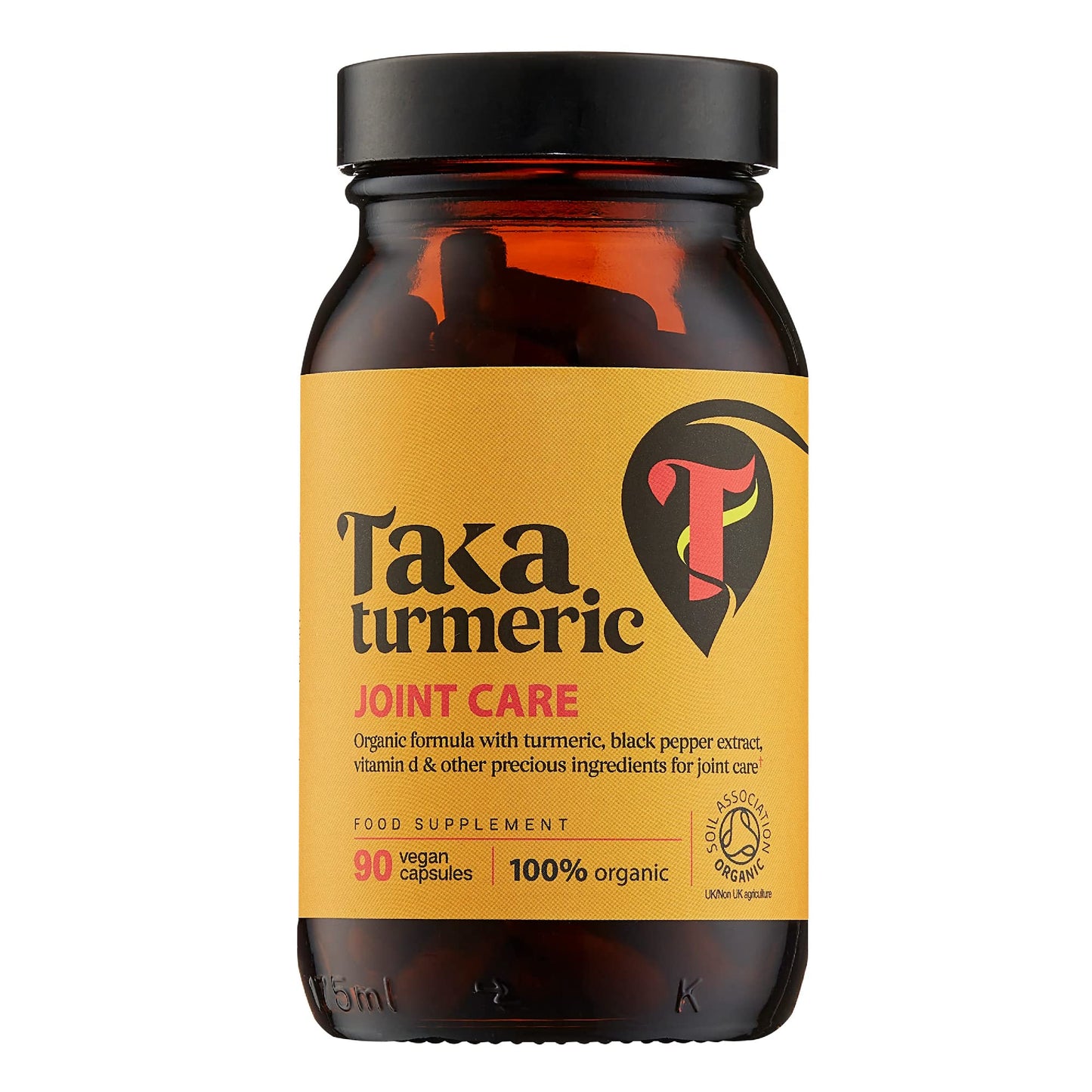Taka Turmeric, 90 Caps Organic Joint Care Supplements with Turmeric Black Pepper Extract Vitamin D & Ginger, Organic Turmeric Ginger and Black Pepper Capsules, Vegan, Recyclable Packaging