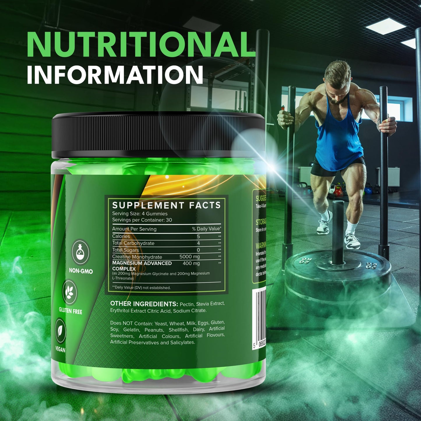 Creatine 120 Gummies Max 5000mg for Men and Women Creatine Monohydrate with Added Magnesium - Chewable Gummies, Apple Flavour (1 Month Supply)