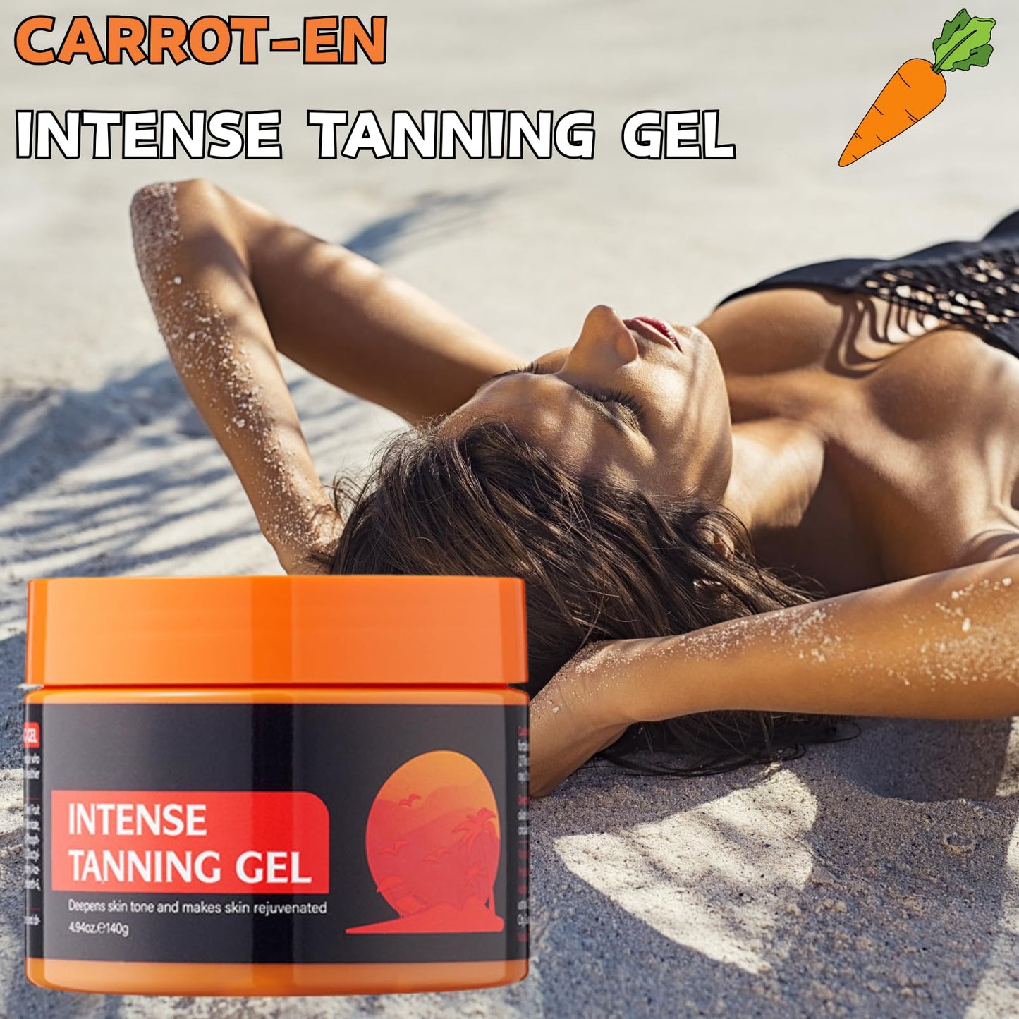 ISBEAUSOLS Carrot-en Tanning Gel, Intense tanning Gel, Sunbed Tanning Accelerator with Carotene & Olive Oil, Tan Enhancers & Accelerators for Face & Body, Moisturizing Tanning Butter without SPF, 140G