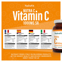 NUTRA C - Vitamin C 1000mg - 30 Tablets - Sustained Release Vegan Tablets - Gluten Free | Orange Flavoured - with Rosehip, Hesperidin & Acerola - Manufactured in a UK MHRA GMP Facility - NUTRAVIT