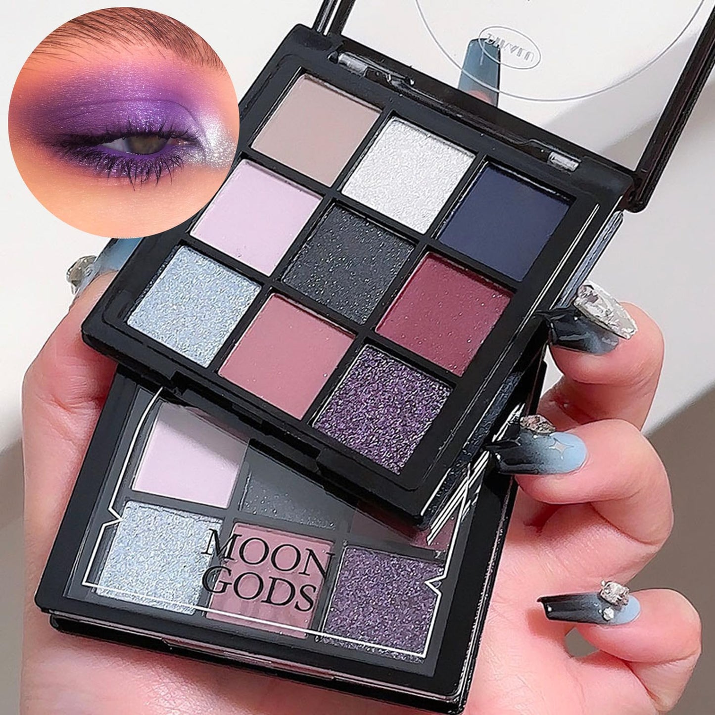 LYNTYAOU Black Gray Blue Silver Smoky Eyeshadow Palettes set, Matte Goth Eye Shadow Shimmer Palette, Neutral Purple Make-Up Palettes for Women Glitter Make up Set, Festival Eyeshadows 9 Colour Highly Pigmented