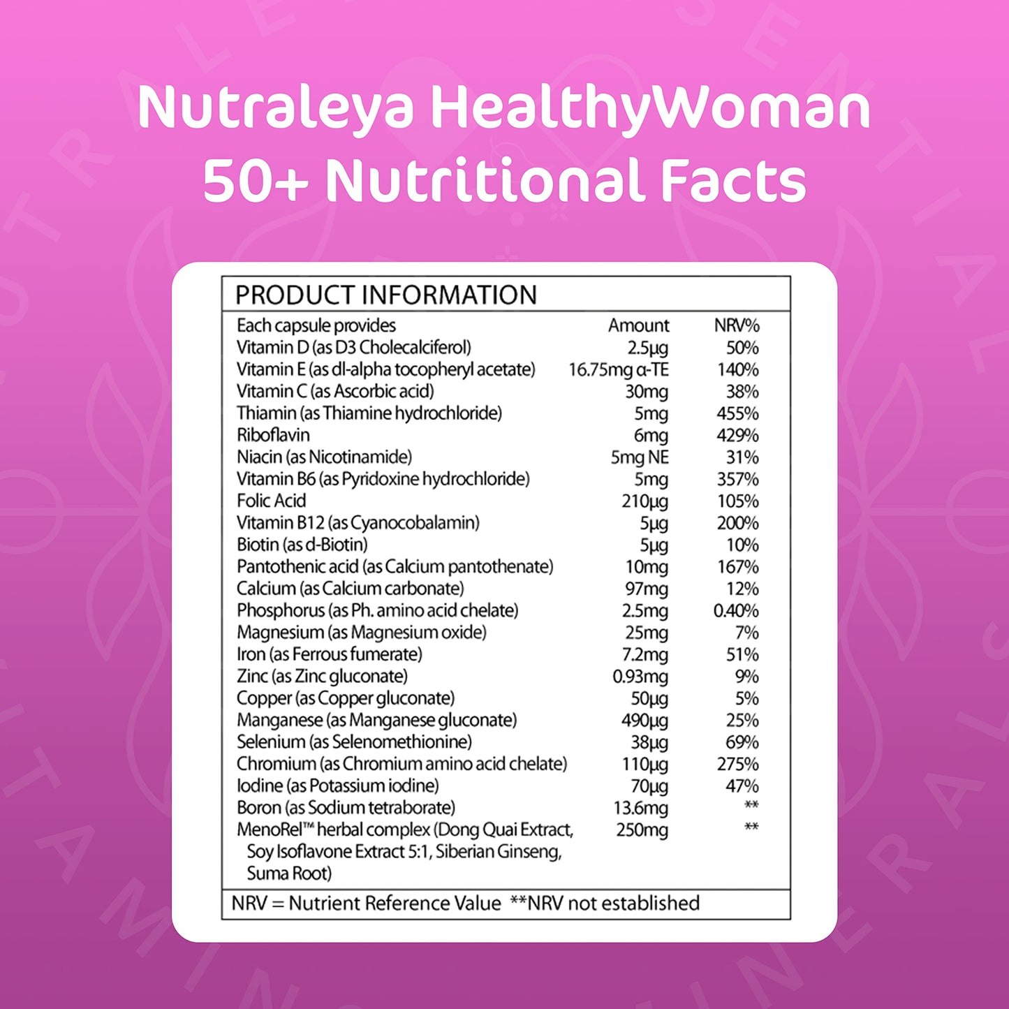 Nutraleya HealthyWoman 50+ Natural Menopause Vitamins, During and After Menopause, an Alternative to HRT, Includes: Soy Isoflavone, Suma Root 60 Day Supply