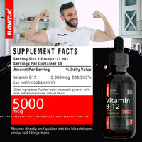 Flowzuk B12 Liquid Vitamin Drops 5000 mcg Methylcobalamin High Strength 60ml Dropper Bottle - Vegan Friendly - Sublingual for Fast Absorption - Gluten Free - Made in The UK