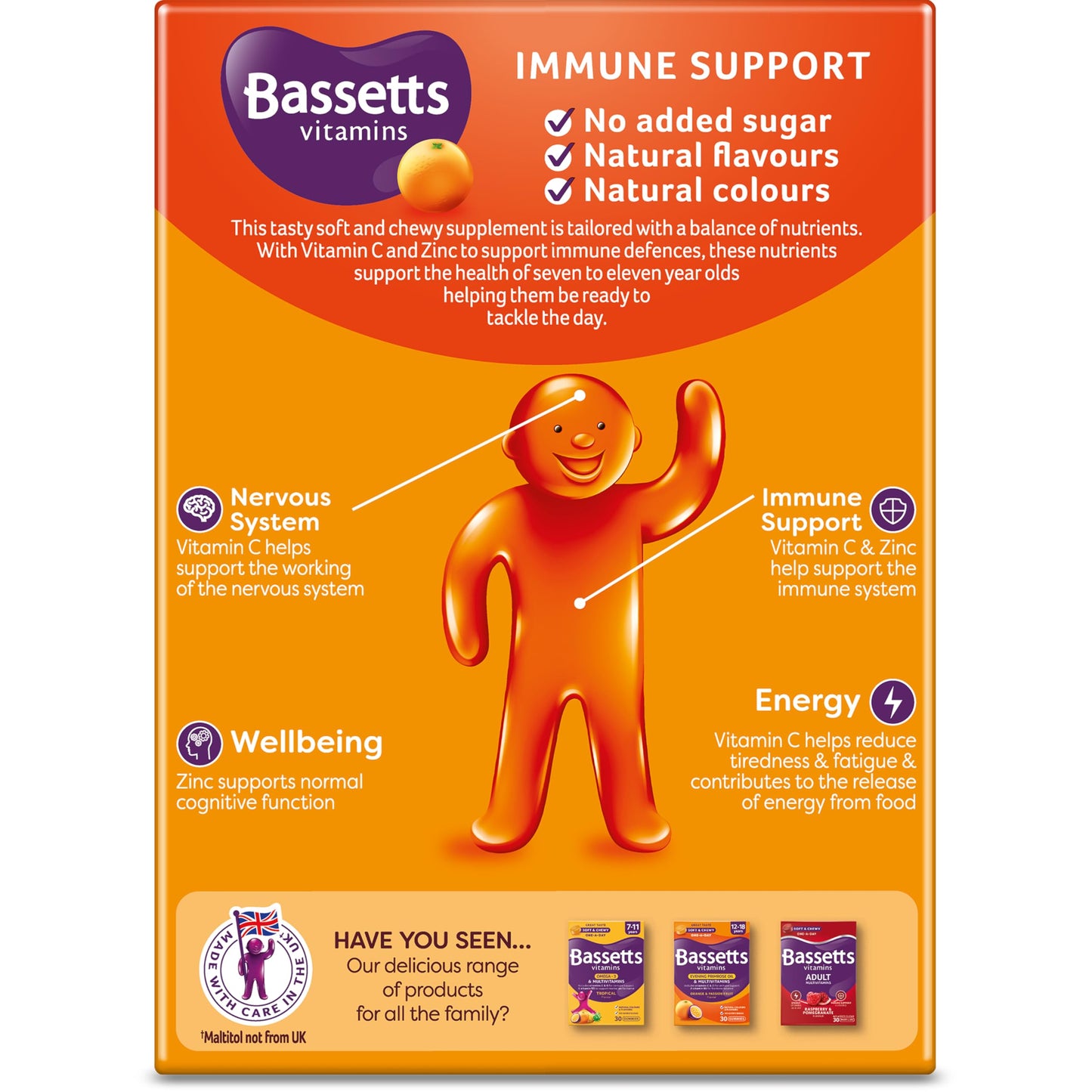 Bassetts Vitamins 7-11 Years Immune VIT C & Zinc 30's, 79.8 g, Orange