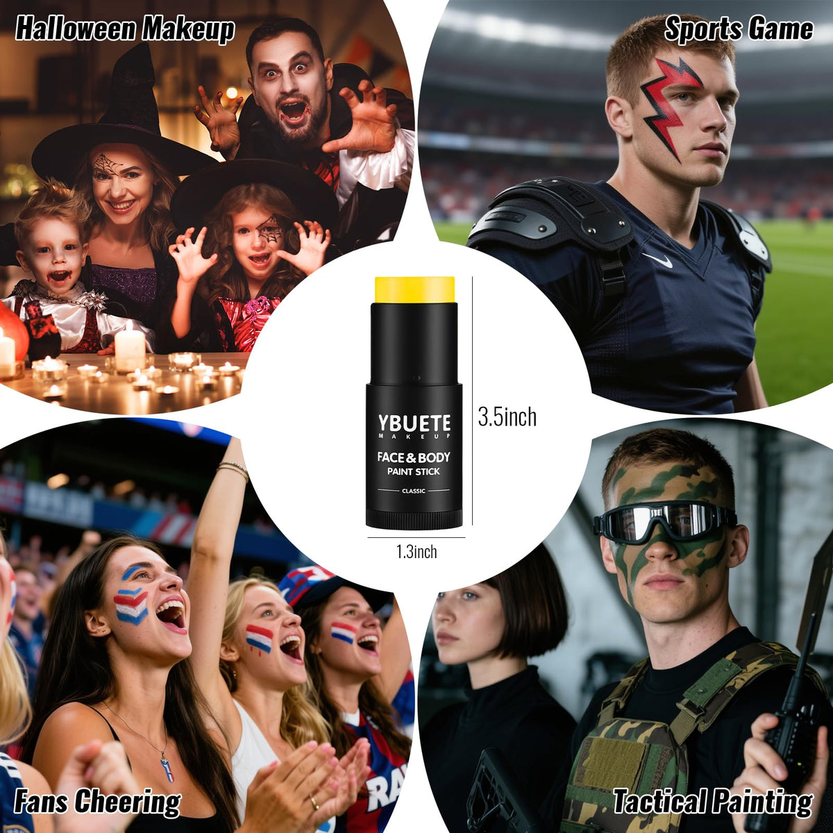 YBUETE Yellow Oil Based Face Body Paint Stick, Non-toxic Full-coverage Face Painting for Halloween Lion Tiger Minions Stage Zombie Cosplay SFX Makeup, Waterproof Cream Yellow Body Painting for Adults