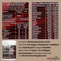 NUTRABYTES Bovine Collagen Peptides Powder 10000mg Type 1 & 3 Unflavoured|19 Amino Acids|High Strength Hydrolysed Protein for Women & Men |Kosher & Halal Certified| Healthy Skin Hair Nails Joints|Keto,Paleo