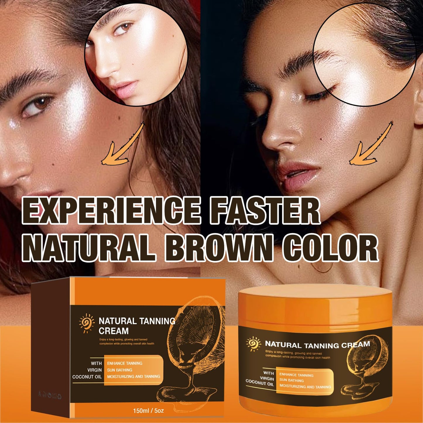 Intensive Tanning Gel 150ml – Shine Brown Tan Accelerator Cream with Carrot & Coconut Oil, Water-Resistant Vegan Moisturiser for Sunbeds & Outdoor Use, Fast-Absorbing Formula
