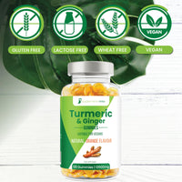 Turmeric Gummies - 120 Pack - 13500mg Per Serving - Fortified with Ginger - High Strength Turmeric Curcumin Supplement - Natural Orange Flavour - for Joint Pain - Chewable Herbal Vegan Turmeric Gummy