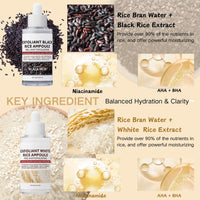 Thalixiry Peel Shot Glow Rice – Exfoliant White Rice + Black Rice Ampoule - Face & Body Scrub, Removes Dead Skin Cells, Blackheads & Brightening Exfoliator - Gentle Peeling with Rice Bran Water, AHA and BHA