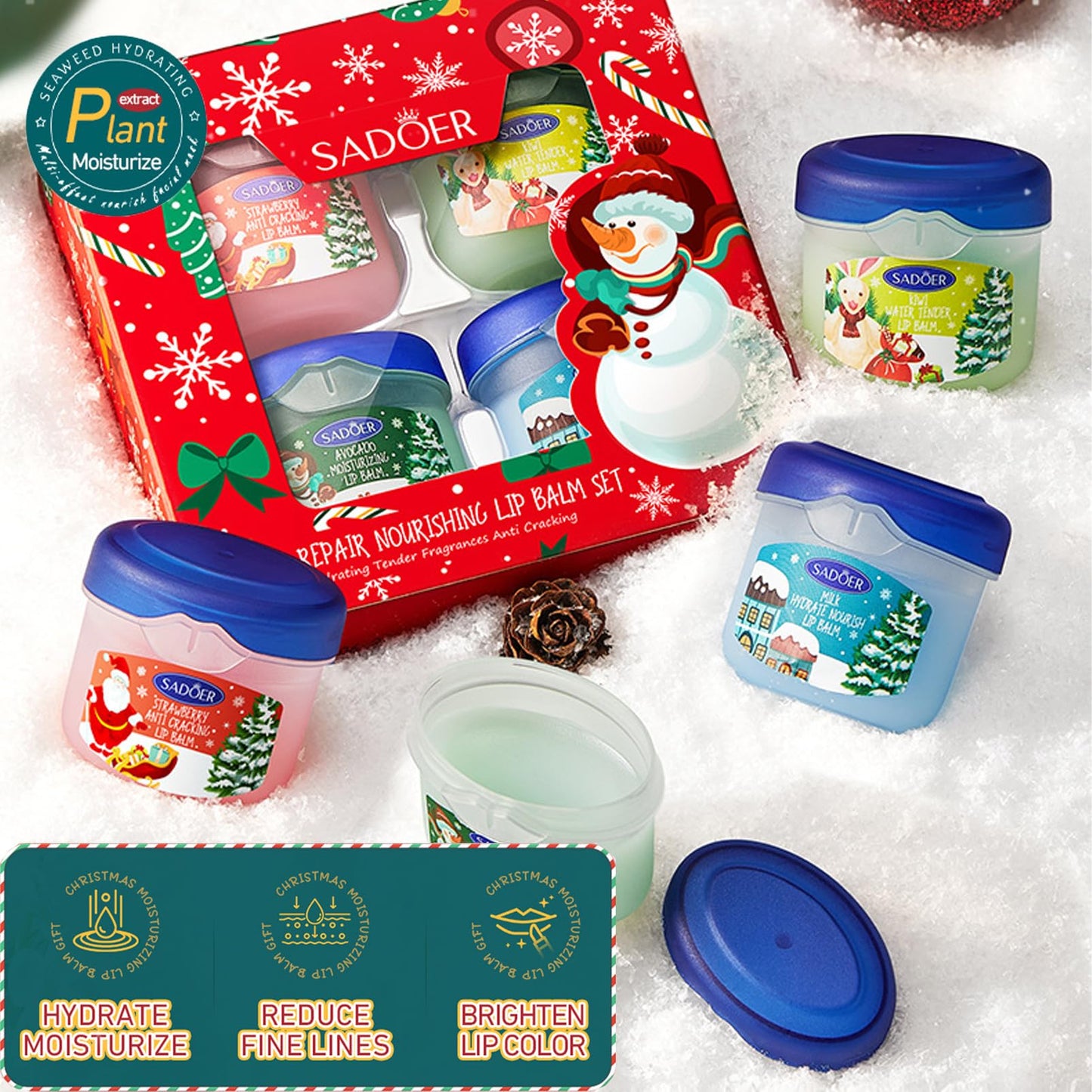 SHEBEEDO Christmas Lip Balm Set,Mini Lip Sleeping Mask Set+Lip Balm Set,Day And Night Repair For Chapped Cracked Dry Lips,Moisturizing Lip Mask Multipack,Natural Bright,Reduce Lip Lines&Wrinkle,Gifts For Women