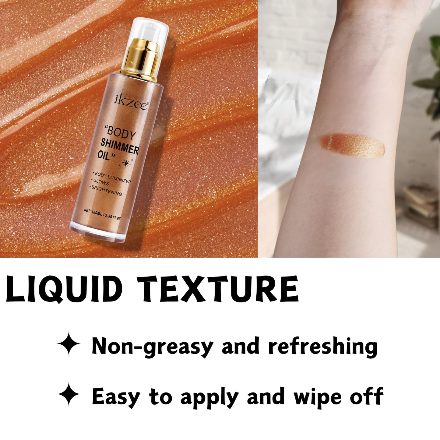 ISBEAUSOLS Golden Copper Body Shimmer Oil, Body Oil for Women, Body Luminizer&Glows&Brightening, Body Oils for Body Glow, Body Care for Face&Body, Shimmer and Shine Your Skin, Gift for Women