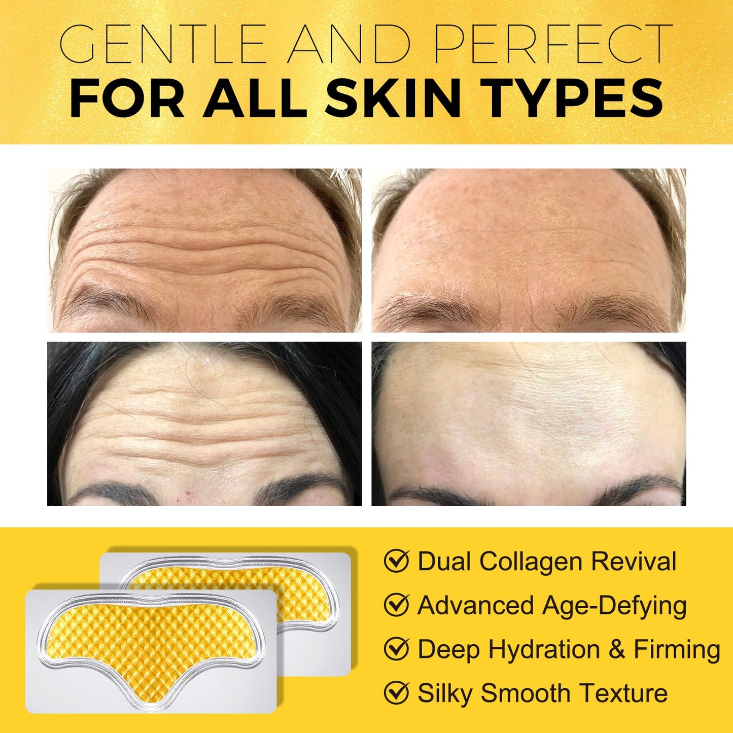 Collagen Forehead Wrinkle Patches, 12PCS 24K Gold Forehead Patches for Wrinkles, Anti Wrinkle Patches Anti-Aging Moisturising & Wrinkle Reduction, Collagen Regeneration and Skin Tightening