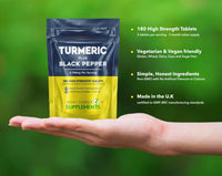 Turmeric Tablets 3200mg with Black Pepper | 180 High Strength Curcumin Supplements | Turmeric and Black Pepper Tablets (Not Turmeric Capsules or Powder) | Vegan and Gluten Free | UK Made
