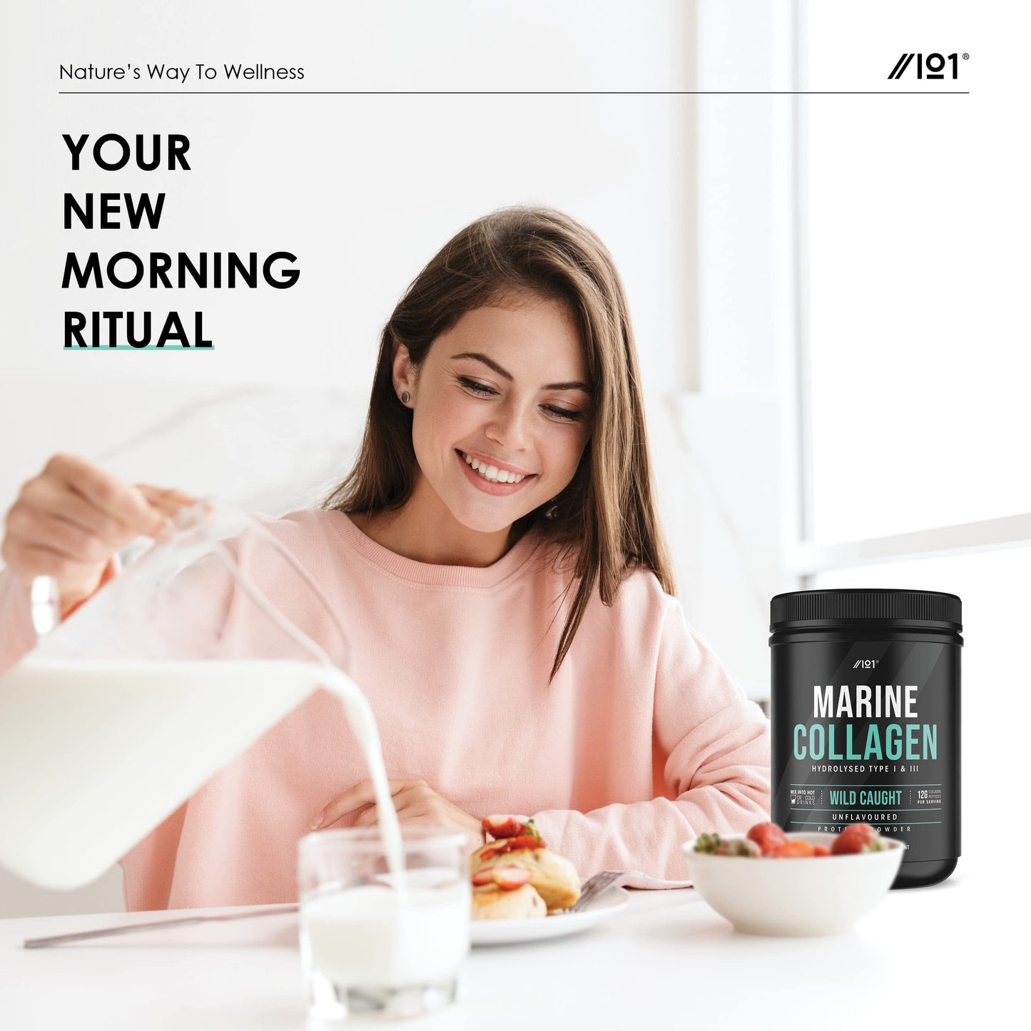Marine Collagen Powder Supplement - Wild-Caught Canadian Marine Collagen - Unflavoured - Types 1 & 3 Collagen Peptides - Hydrolysed Deep Ocean Canadian Source. Non GMO, Gluten Free, Halal. 400g