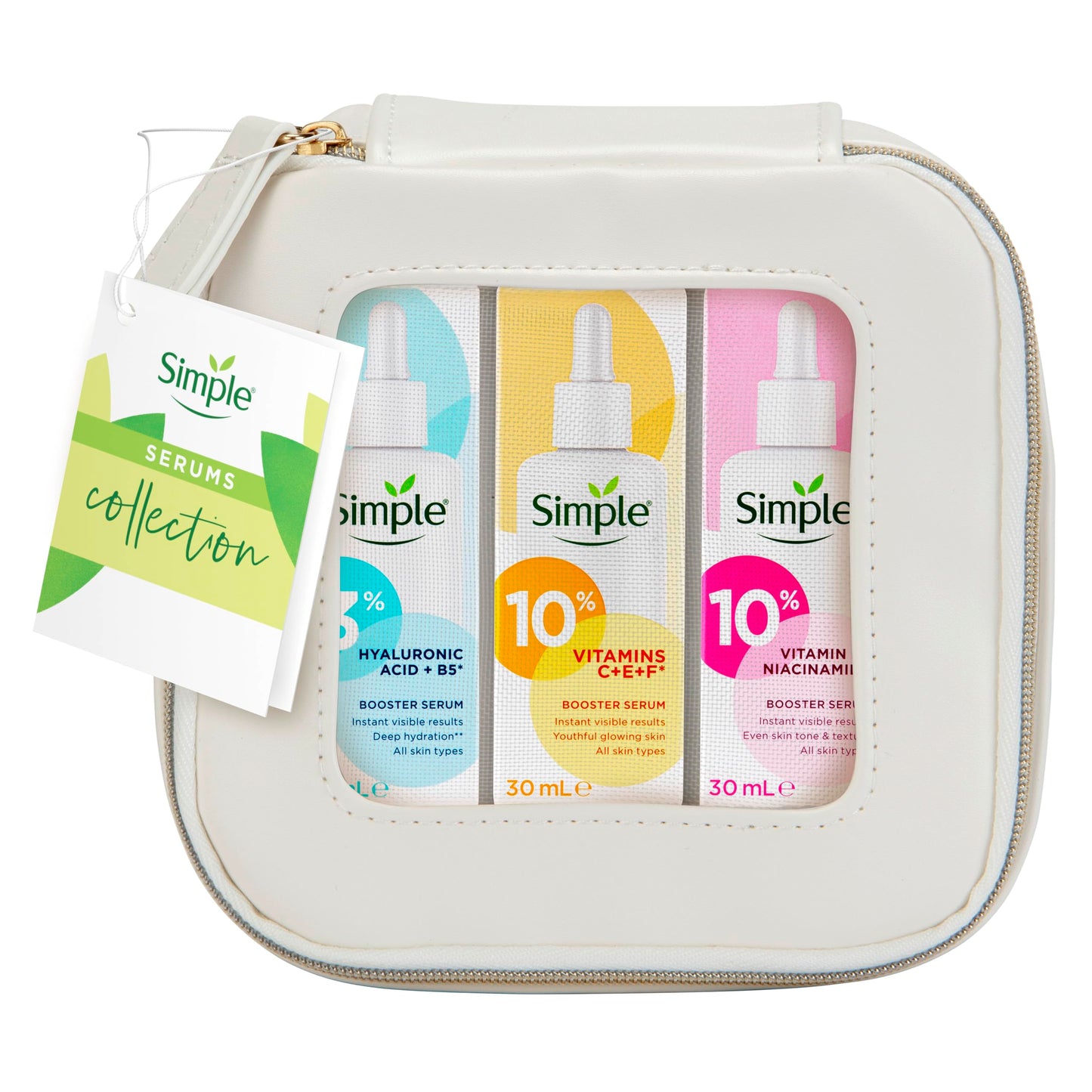 Simple Booster Serum Collection Gift Set With a Small Travel Beauty Bag Face Serums for Her 3 piece