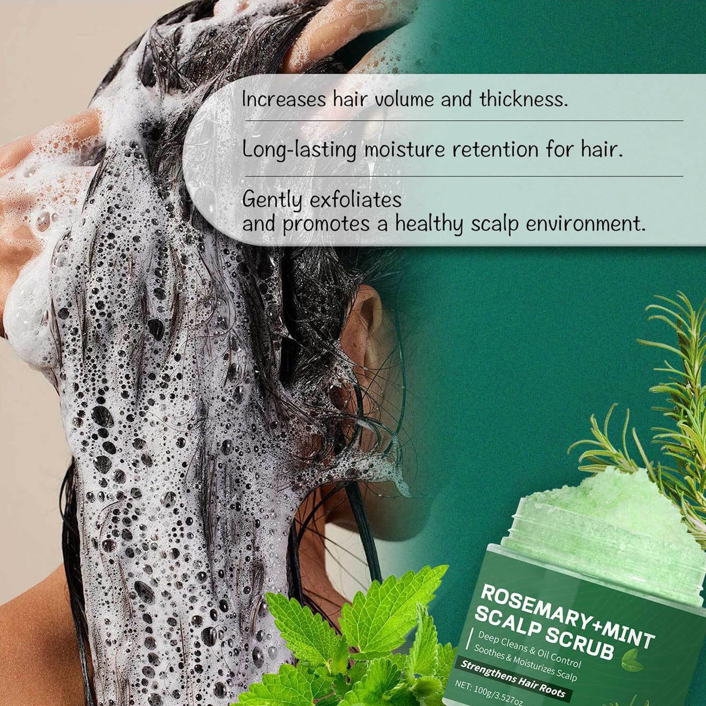 DMQ Rosemary Scalp Scrub with Mint Oil, Mint Scalp Exfoliator, Scalp Cleansing Nourishing, Prevent Hair Loss,Dandruff and Build-Up Remover, Scrub Cream with Scalp Massager, 100g