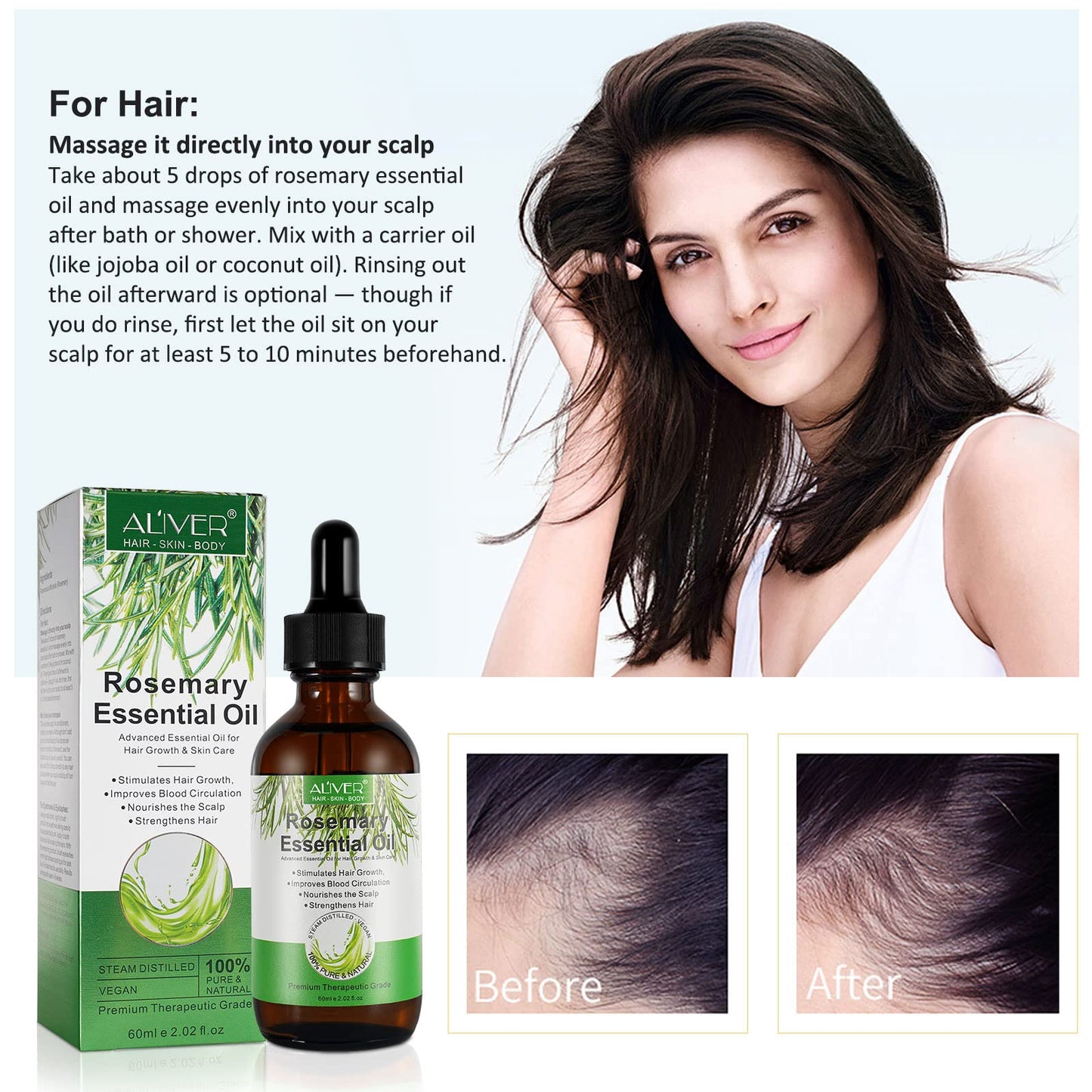 Generic Rosemary Oil for Hair Growth, Rosemary Essential Oil for Hair Growth & Skin Care, Improve Hair Loss and Nourishes Scalp, Rid of Itchy and Dry Scalp, Eyebrow and Eyelash Growth for Men and Women