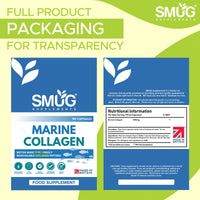 Marine Collagen British Made by SMUG Supplements - 90 Capsules - Type 1 Peptides - 1200mg Daily Serving of Collagen Powder in Three-a-Day Capsules - 30 Day Supply - Suitable for Both Men and Women