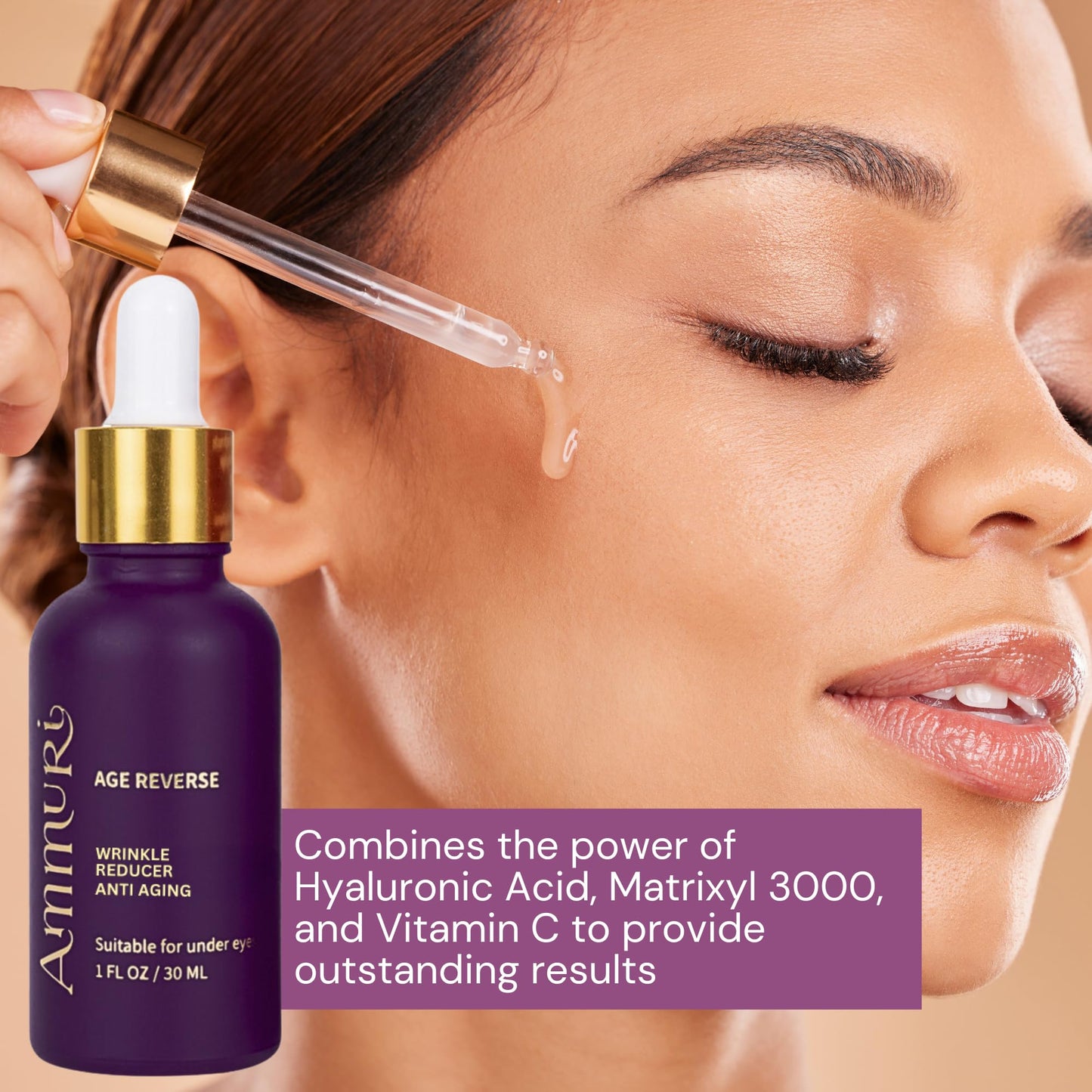 Ammuri AmmuRi Anti-Aging Serum with Matrixyl 3000, Vitamin C, Hyaluronic Acid, Organic Aloe Vera, for Wrinkles, Lines, Acne, Sensitive Skin 30ml