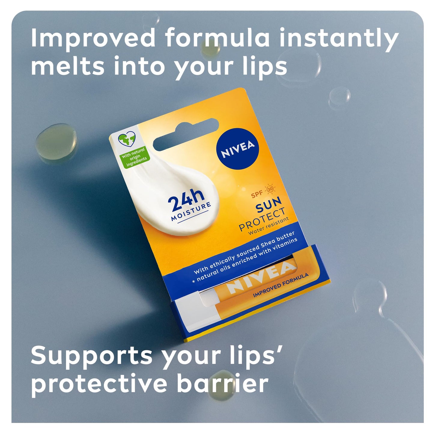 NIVEA Sun Protect Caring Lip Balm (4.8g), Lip Balm with Shea Butter and SPF 30, Protects Against UVA/UVB Rays with 24H Moisture, Lip Care