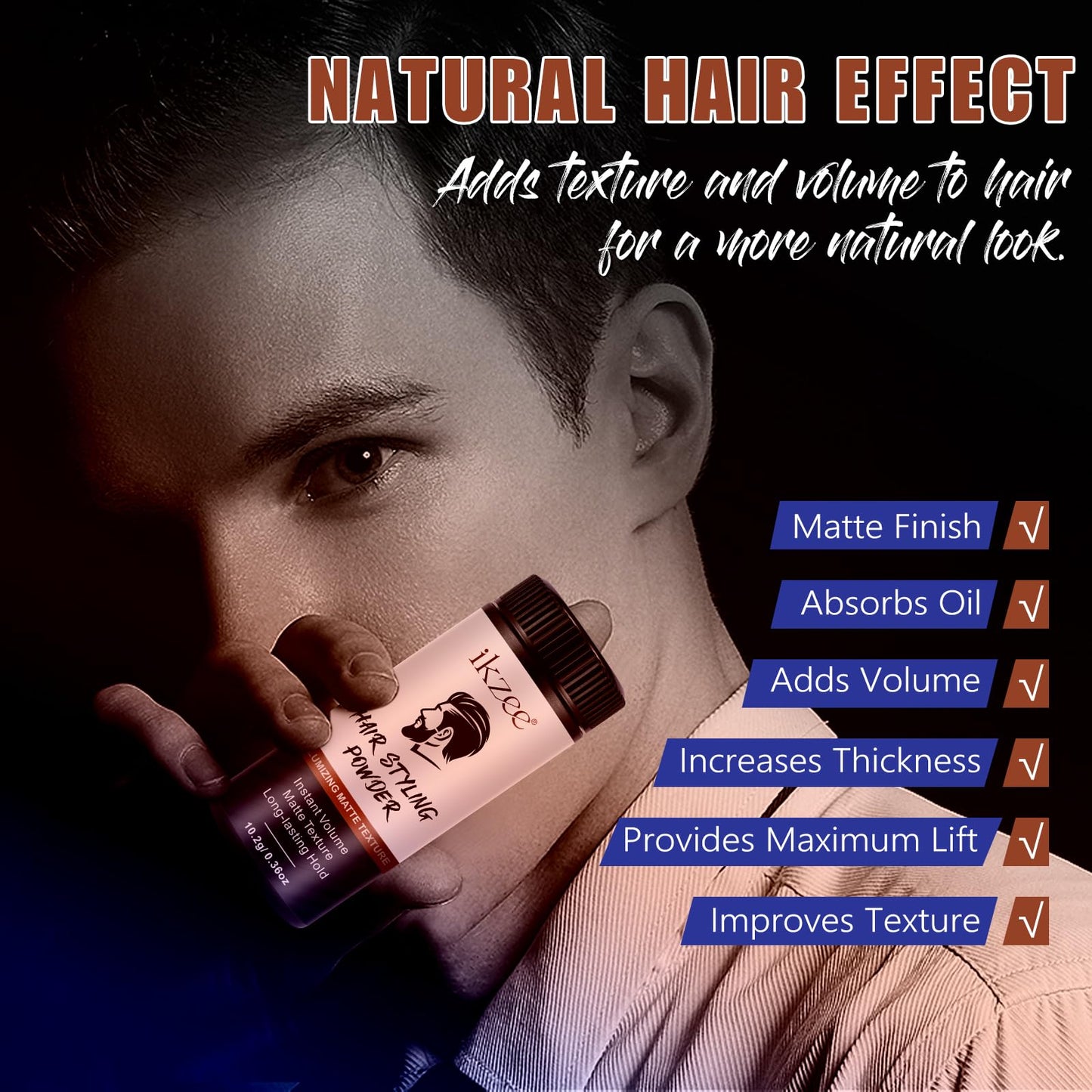 PLOBRT Hair Styling Powder for Men, 2 PCS Hair Texture Powder, Natural Look Mens Styling Powder- Matte Texture Long-lasting Hold- Easy to Apply, non-greasy