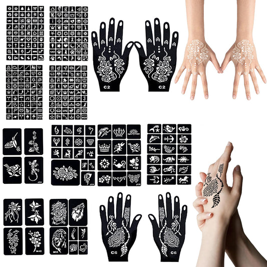 SHEBEEDO Tattoo Stencils kit,14 Sheets of Temporary Tattoos for Women,Indian and Arabian Temporary Tattoos for Finger Hands Body Painting,Realistic Semi - Permanent Fake Tattoos