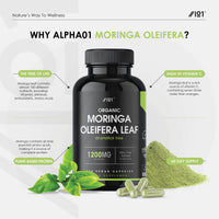 ALPHA01 Organic Moringa 1200mg - 120 Capsules - Raw Moringa Oleifera Leaf - Rich in Vitamins, Antioxidants & Amino Acid (2 Months Supply) by Alpha01