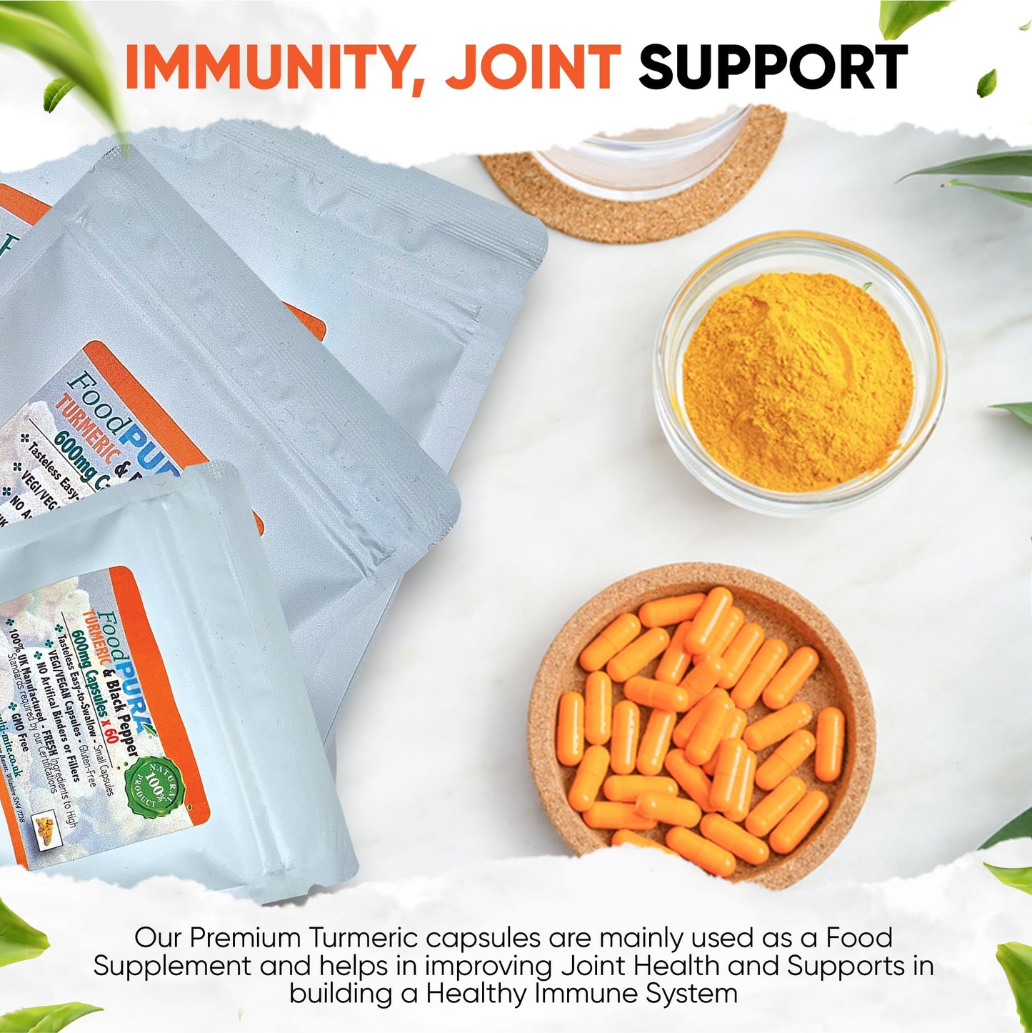 FoodPURA Turmeric with Black Pepper Capsules High Strength 600mg HACCP Certified, Manufactured in The UK by FoodPURA 1 Pack of 365 Capsules