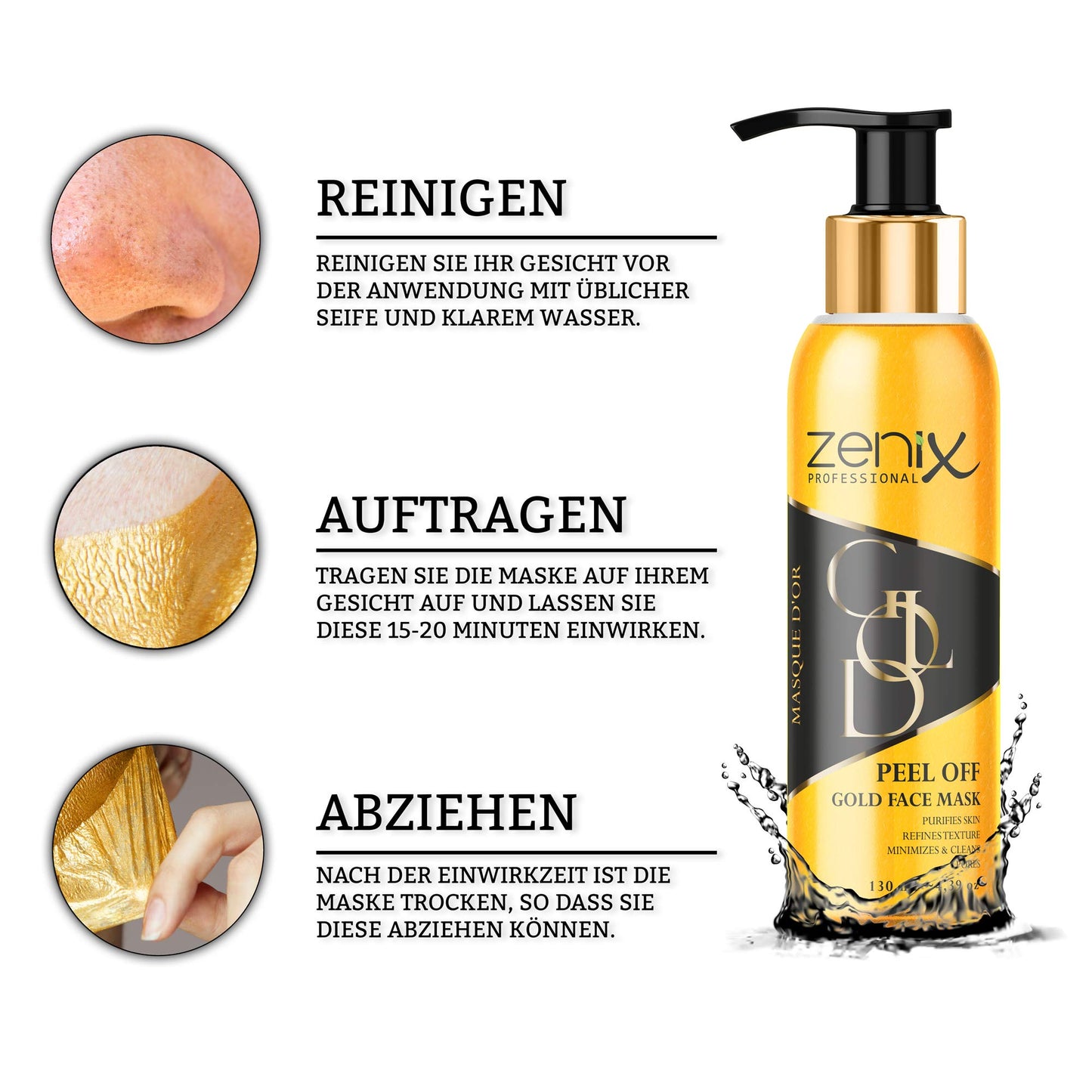 zenix ZENIX ® Gold Mask - Face Mask with Anti-Ageing Effect - Against Blackheads - Against Pimples - Blackhead Remover Mask - Face Mask - Peel Off - Pimple Removal - Black Mask - Blackhead Mask Face Mask