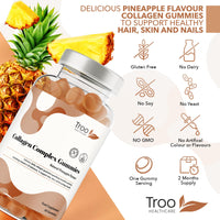 Troo Health Care Collagen Complex - 60 Natural Pineapple Flavour Chewable Gummies - One Per Day Hydrolysed Collagen with Biotin, Vitamin C and Selenium - Three Months Supply – Healthy Skin and Hair for Men and Women