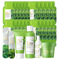TBeautfave 26PCS Green Tea Skin Care Sets & Kits, Skin Care For Teenage Girls, Skin Care Set For Pamper Gift Sets For Women, Facial Kit, Skincare Set, Cleanser,Toner,Serum,Cream,Mud Mask,Eye Cream,Sleep Mask