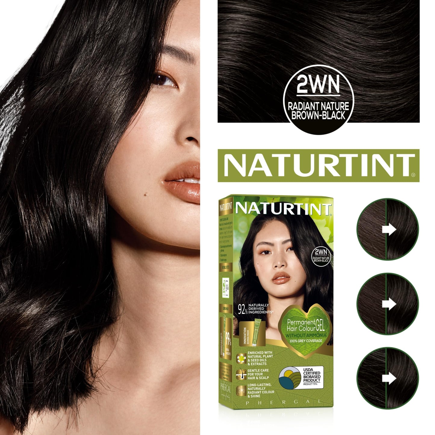 NATURTINT Naturtint Permanent Hair Colour Gel 2WN Radiant Nature Brown-Black, Plant Enriched, Ammonia Free, Long Lasting Grey Coverage and Radiant Colour, Nourishment and Protection