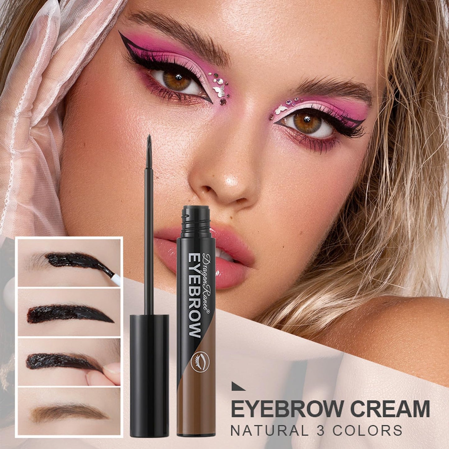 HAORQEE Eyebrow Tint Tattoo Brow Peel off, Brow Tint Brown Eyebrow Gel Semi-Permanent Colour Eyebrow Tattoo Brow Dye, Waterproof Long-Lasting Natural Eye Brow Makeup for Women (Light Brown)