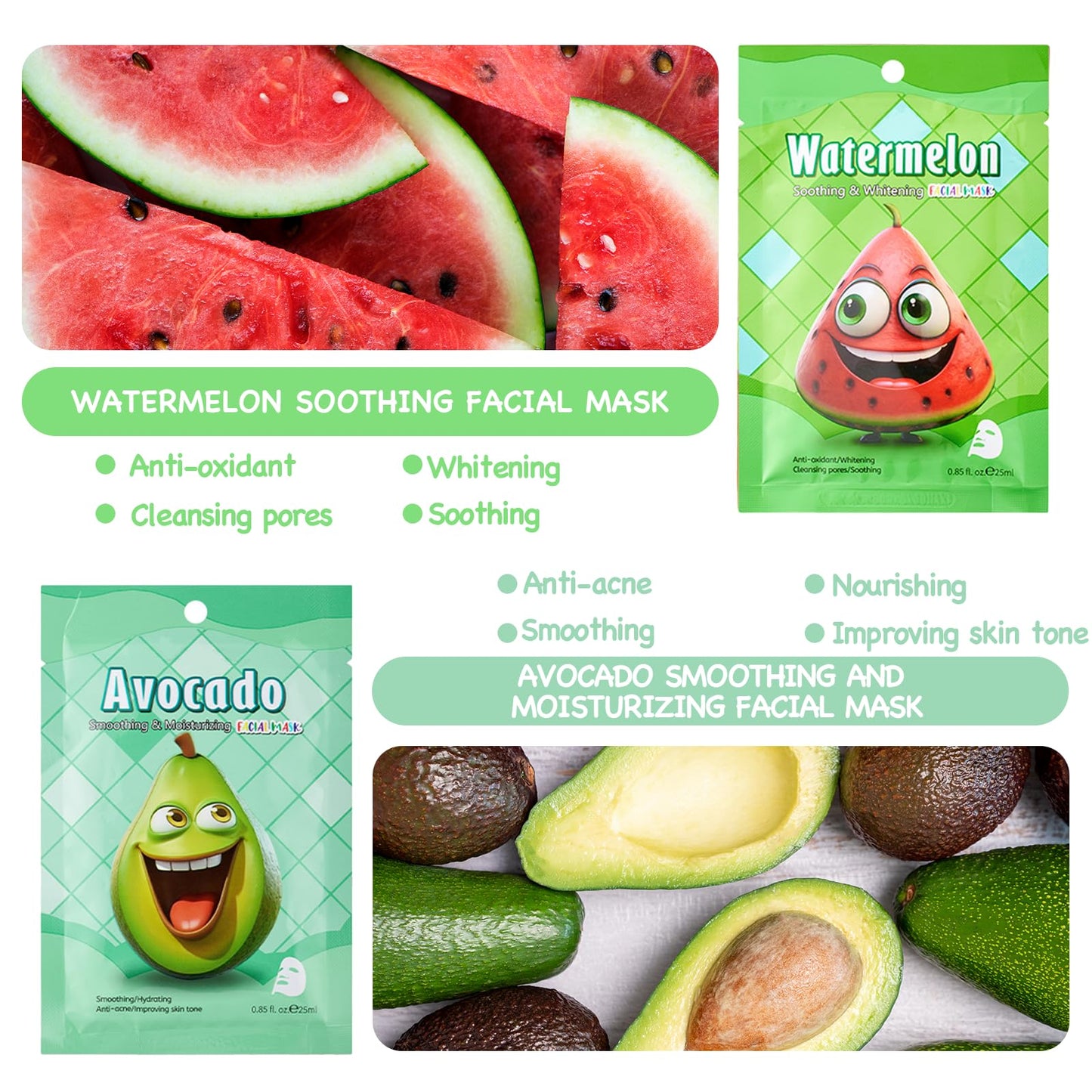 Asheyya 7 Pcs Kids Face Masks, Hydrating Nourishing Fruit Face Mask for Girls for All Skin Types