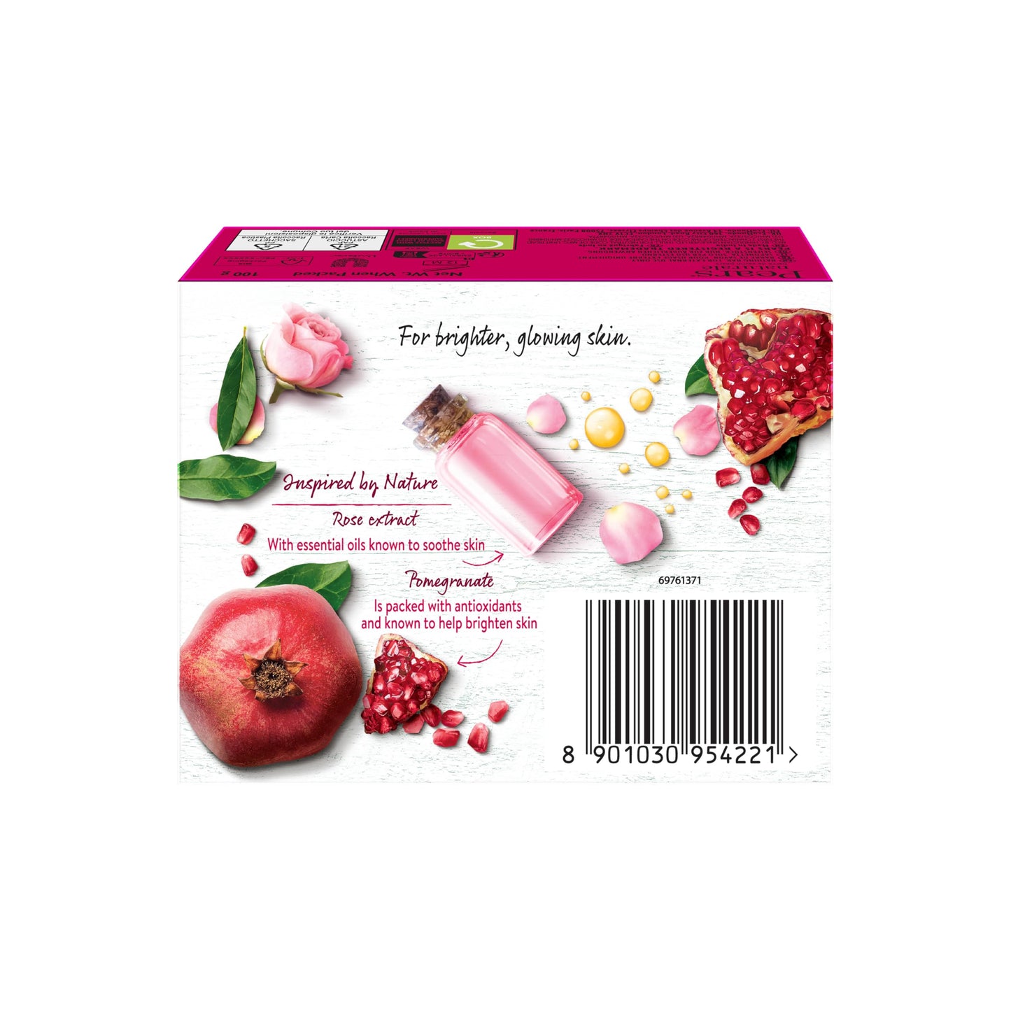 PEARS Pears Naturalé Soap Bar - Pomegranate Glowing Bathing Bar with Pure Glycerin, Mild & Gentle Cleansing Formula for Daily Skin Radiance, Ideal for Hydrating Face, Body, and Hands - 100 g (Pack of 6)