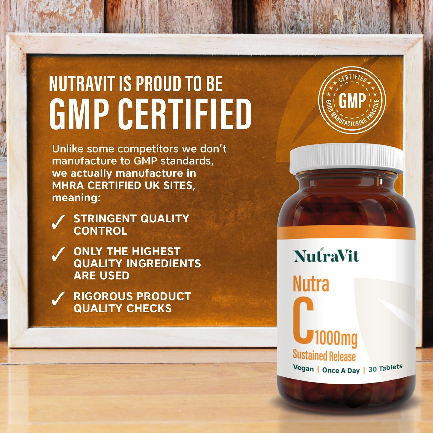 NUTRA C - Vitamin C 1000mg - 30 Tablets - Sustained Release Vegan Tablets - Gluten Free | Orange Flavoured - with Rosehip, Hesperidin & Acerola - Manufactured in a UK MHRA GMP Facility - NUTRAVIT
