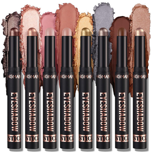 Difistik 8 Pcs Eyeshadow Stick Set, Shimmer Eye Shadow Pencil, Soft Smooth Cream With Matte Earth & Metal Colors, Waterproof Classy Shimmer Eye Shadow Sticks Set, for Daily Makeup & Special Occasions