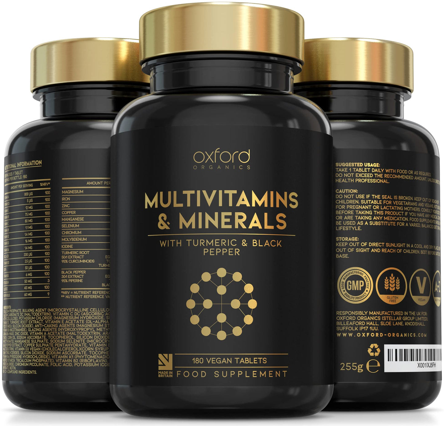A-Z Multivitamins and Minerals boosted with Turmeric - 180 Vegan Multivitamin Tablets for Women & Men - One a day - 27 Key Nutrients - 100% NRV Multivitamin with Iron, Zinc, Vitamins B, C, D - UK Made