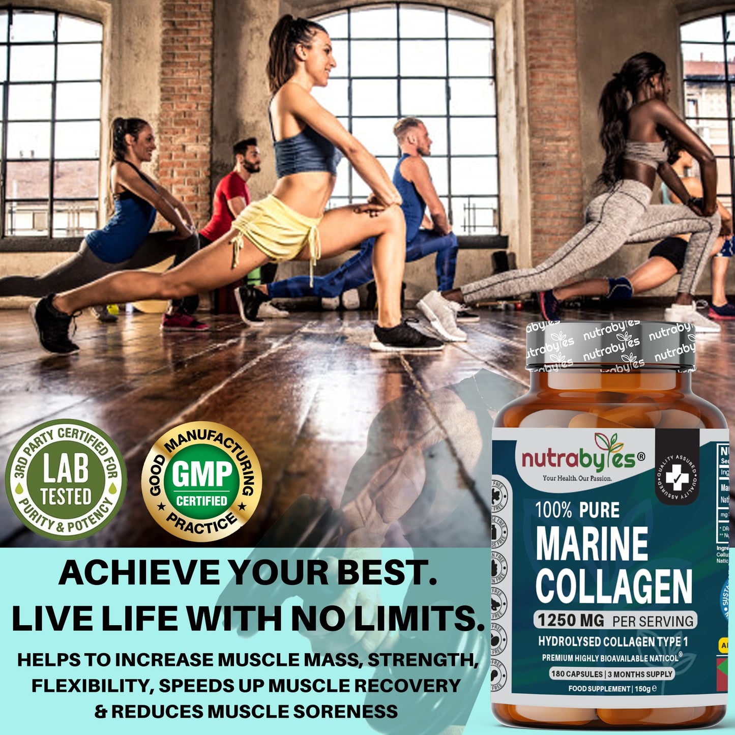 High Strength Marine Collagen Capsules - 1250mg Hydrolysed Collagen Supplement - Type 1 Hydrolysed Collagen Peptides - 180 Collagen Capsules - 3 Months Supply - Collagen Supplements for Women & Men