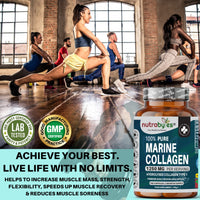 High Strength Marine Collagen Capsules - 1250mg Hydrolysed Collagen Supplement - Type 1 Hydrolysed Collagen Peptides - 180 Collagen Capsules - 3 Months Supply - Collagen Supplements for Women & Men