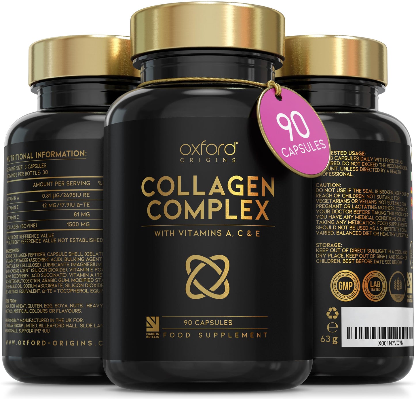 Advanced Collagen Complex | 1593mg Vitamin Boosted Complex for Glowing Hair, Skin & Nails | 90 High Strength Capsules | Premium Bovine Supplements for Women & Men, Made in The UK