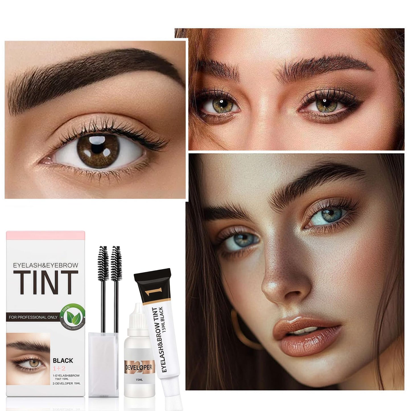 AuraAnge Eyebrow & Eyelash Tint Kit, Black Eyebrow Dye, Semi-Permanent Eyelash Tint, Volume Lashes & Full Brows Last 4 Weeks, Fast & Easy Application with All Tools, Sensitive Skin Friendly, 30ml