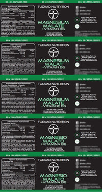 TUDIMO Magnesium Malate Vegan Capsules and Vitamin B6 – 150mg of Elemental Magnesium with Vit B6 – 75 pcs (2+ Month Supply) of Rapidly Disintegrating Caps, 150 mg of Magnesium Mineral + B6 Powder