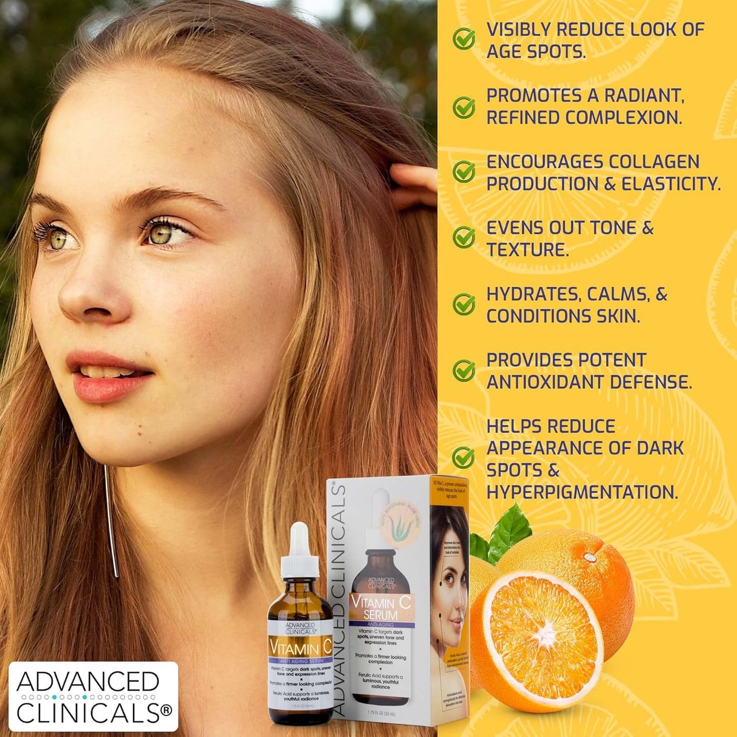 Advanced Clinicals Brightening Vitamin C Face Serum Anti Aging Eye Serum | Potent Vitamin C Face Moisturizer Acne Facial Serum For Dark Spot Treatment, Wrinkle Repair, & Uneven Skin Tone, 1.75 Fl Oz